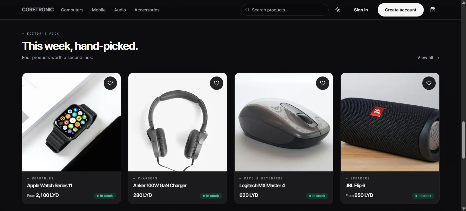 The storefront: hand-picked products